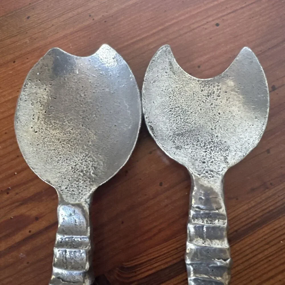 Metal 13” Salad Servers  They Look Handcrafted Aluminum Heavy Solid